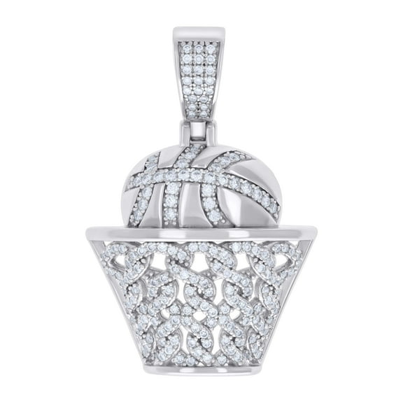 925 Sterling Silver Moissanite Basketball & Hoop Pendant Men's Charm 1.01 Ct.