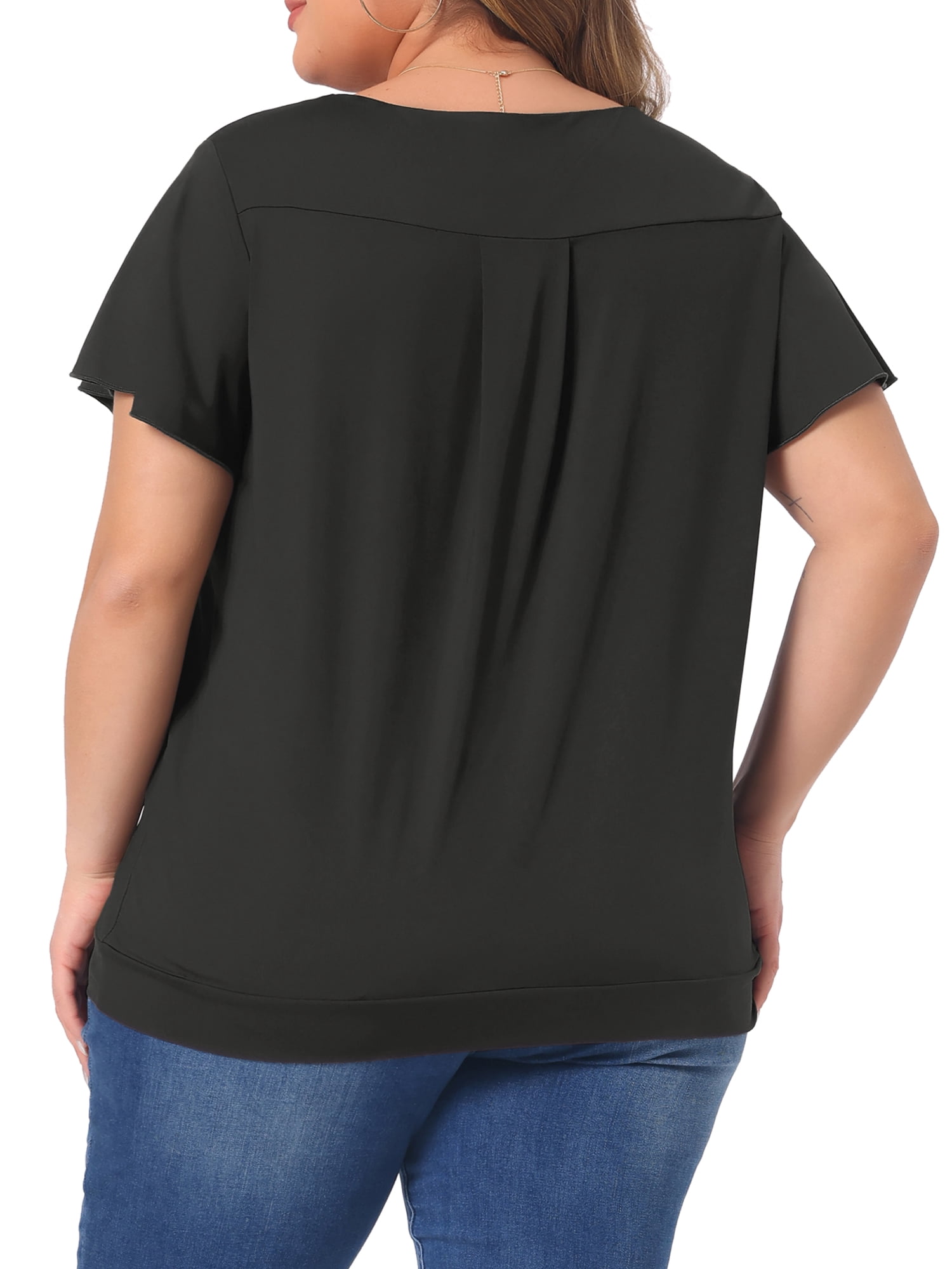 DARING DIVA Women's Plus V Neck Ruffle T Shirt Tee Tops 3X Black