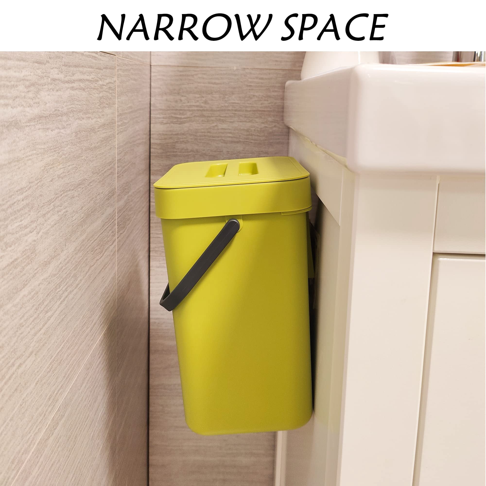 Stonespace Under Sink Trash Can,Kitchen Compost Bin, Diaper Pail, 3.2 Gallon/12L Hanging Garbage Can for Baby Crib/Bathroom/Cupboard, Plastic Food Waste Bin,1 Pack Black