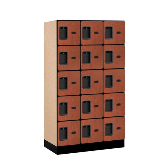 12" Wide Five Tier Box Style Designer Wood Locker - 3 Wide - 5 Feet High - 18 Inches Deep - Cherry