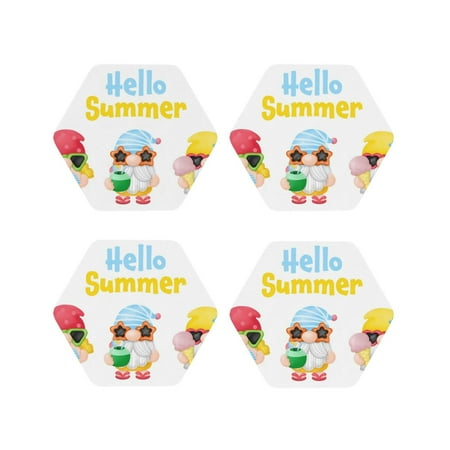 

Yiaed Gnomes Summer Beach Print Leather Coasters for Drinks - Cup Coasters Coffee Table Kitchen Table Bar Home & Office Gifts Handmade Drink Coasters-Hexagon