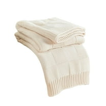 Boho Knitted Acrylic Sofa & Camping Blanket | 63x51 Inches | Daylight Napping & Office Blanket | Green, Orange, White | 1 Piece