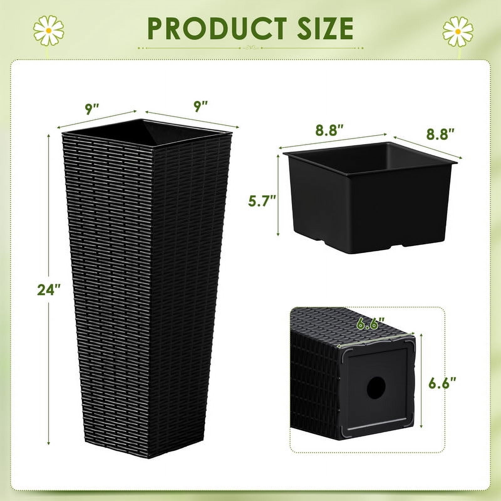 Homall 2-Pack 24" Tall Outdoor Plastic Planters with Inside Pots, Rattan - Patterned for Patio Decor
