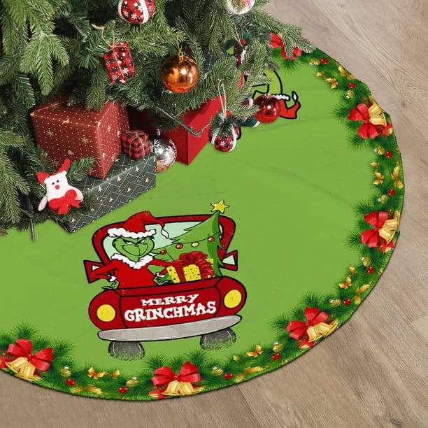 Mini Grinch Ornaments Grinch Ornaments Grinch Christmas Decorations Christmas Tree Skirt, Red & Green Merry Christmas Tree Skirt Collar, Soft Xmas Holiday Decoration