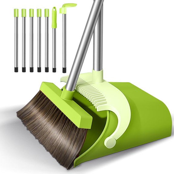 Upgrade Broom and Dustpan Set for Home,Self Cleaning with Dustpan Teeth