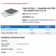 thumbnail image 2 of Cabin Air Filter 1 - Compatible with 2008 - 2012 INFINITI EX35 3.5L V6 2009 2010 2011, 2 of 2