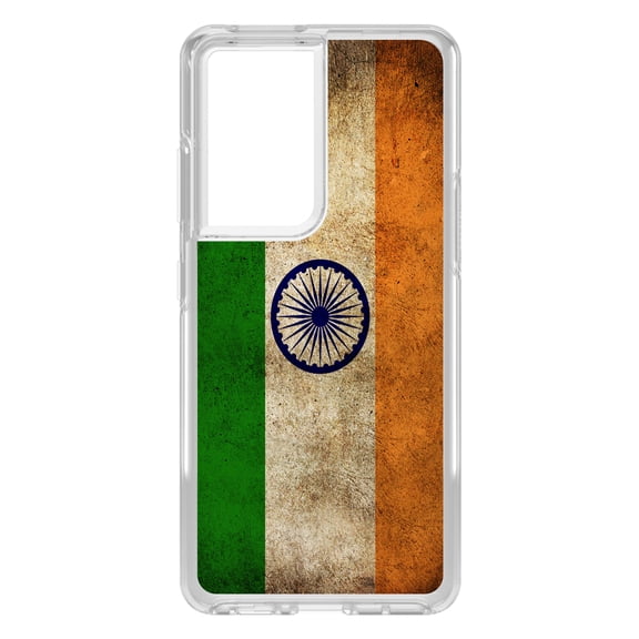 DistinctInk Clear Shockproof Hybrid Case for Galaxy S21 ULTRA 5G (6.8" Screen) - TPU Bumper, Acrylic Back, Tempered Glass Screen Protector - India Old Flag Indian - Show Your Love of India