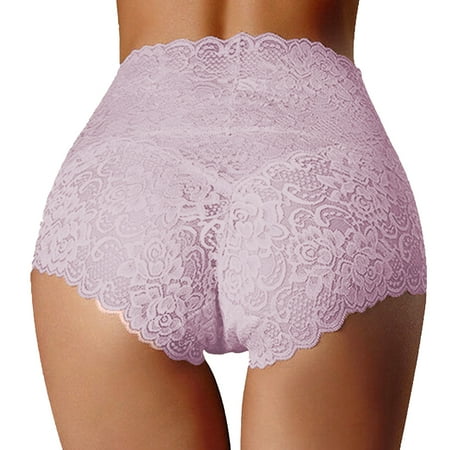 Riforla Ladies Underwear Panties Sexy High Waisted Panties Women s Thin Cut Out Lace Plus Size Belly Briefs Women s Briefs Light Pink XL