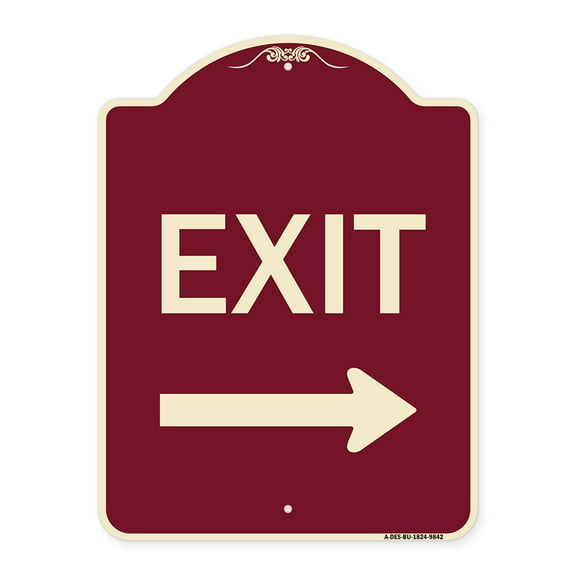 SignMission Designer Series Sign - Exit With Right Arrow | Burgundy 18" x 24" Heavy-Gauge Aluminum Architectural Sign | Protect Your Business & Municipality | Made in the USA