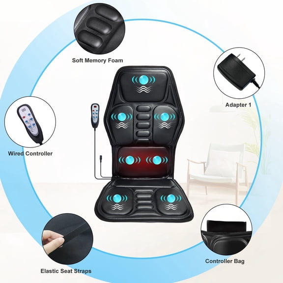 Back Massager with heat for Car and Home, Full Body Electric Car Massager with Heat Mat Seat Cushion Chair Pad Massager with 9 Vibration Massage Nodes