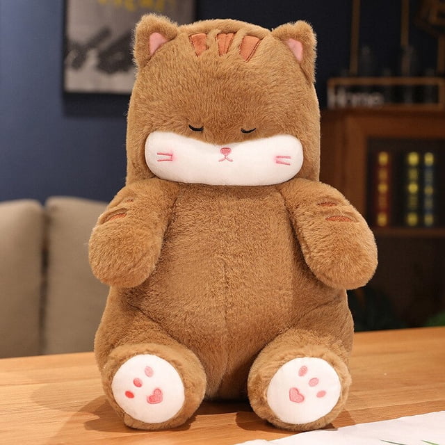 Cute Sleepy Cats Doll Soft Stuffed Plush Toy Brown Cat White Kitten Animal Pillow Back Cushion Lovely Gifts for Children GirlsAuburn40cm Deng Xun unisex