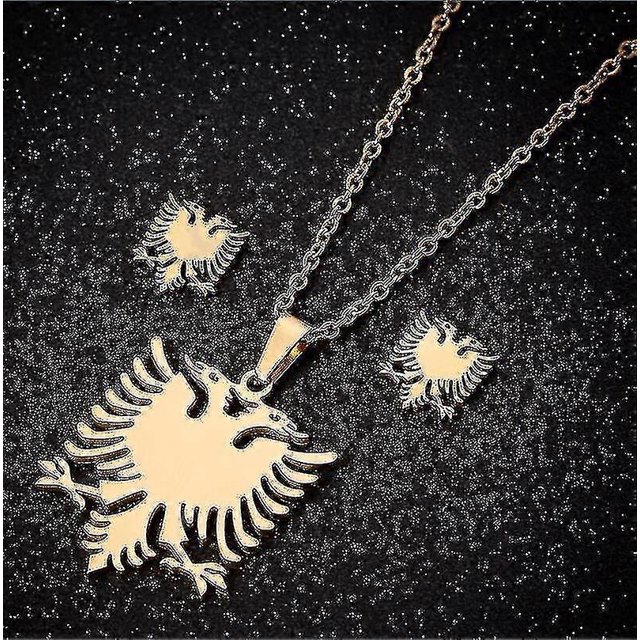 Collares de acero con forma de águila, colgantes y pendientes con la bandera de Albania, 13 piezas/juego --- Código de producto 54200