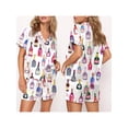 thumbnail image 2 of TheFound Women 2 Pcs Lounge Wear Pajamas Set Short Sleeve Champagne Print Button Up Shirt + Shorts, 2 of 9