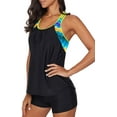 thumbnail image 4 of Womens Blouson Striped Printed Strappy T-Back Push up Tankini Top with Shorts, 4 of 6