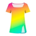 thumbnail image 3 of Raeneomay Split Hem Shirt and Oversized T Shirts Women's Short Sleeved Gradient Printed Neck Button Open Hem T-Shirt Top, 3 of 4