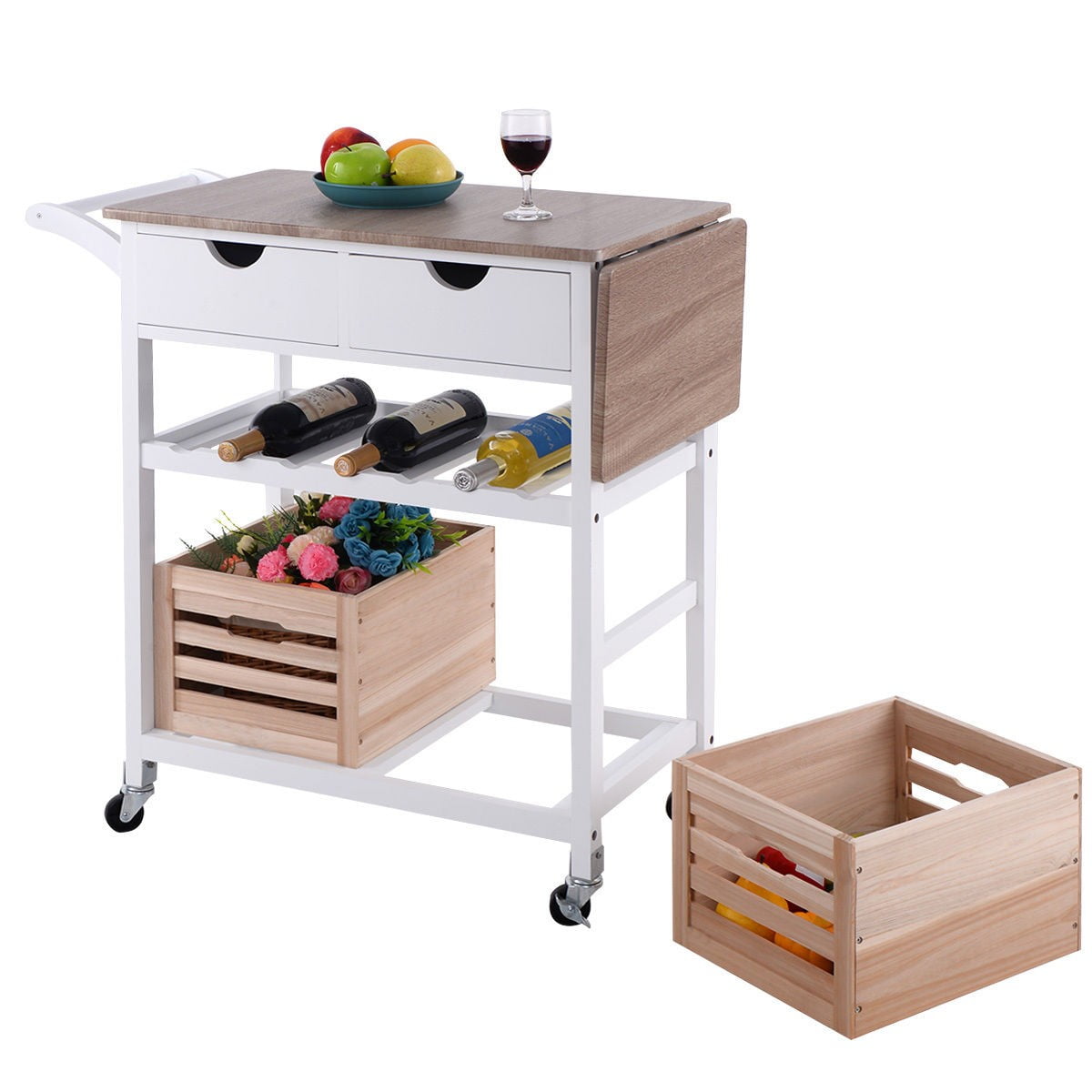 New Portable Rolling Drop Leaf Kitchen Storage Trolley Cart Island for Living room
