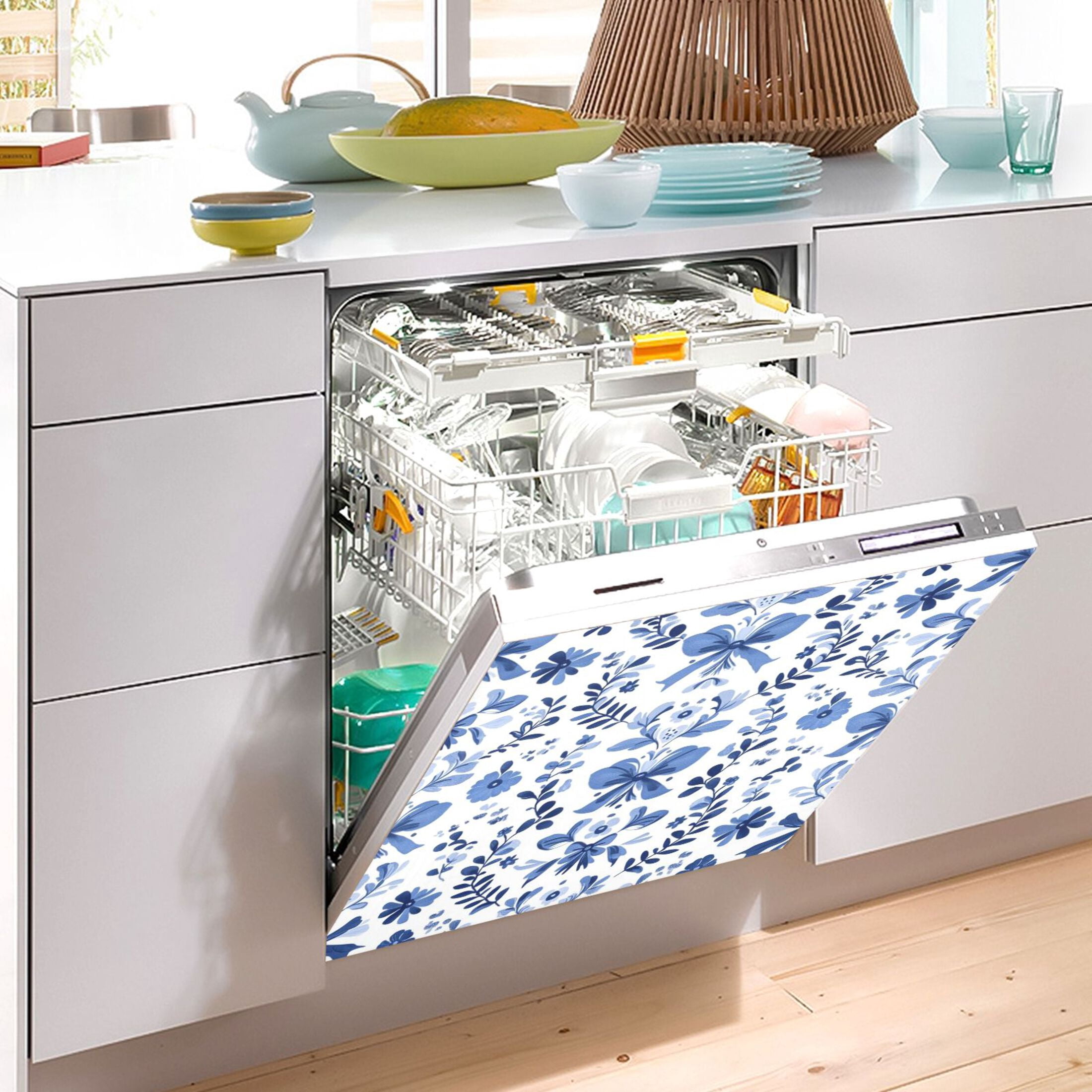 Dishwasher Magnetic Sticker 23x26 Inch Refrigerator Magnetic Sticker Washing Machine Magnetic Sticker Kitchen Panel Magnetic Sticker Home Decor Blue Bow
