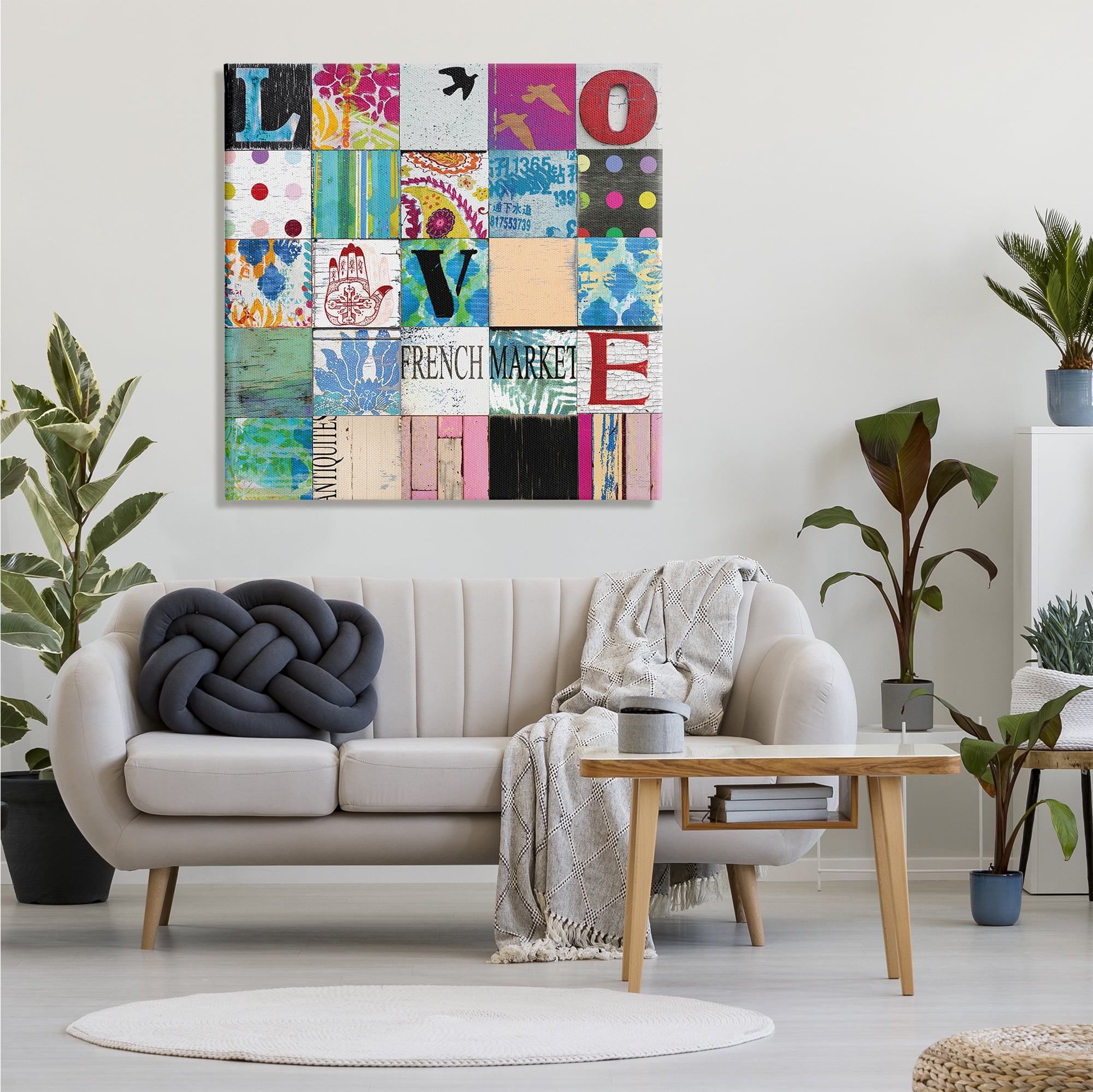 Stupell Industries Love Typography Collage Vintage Icons Patchwork, 36 x 36, Designed by Charlie Carter