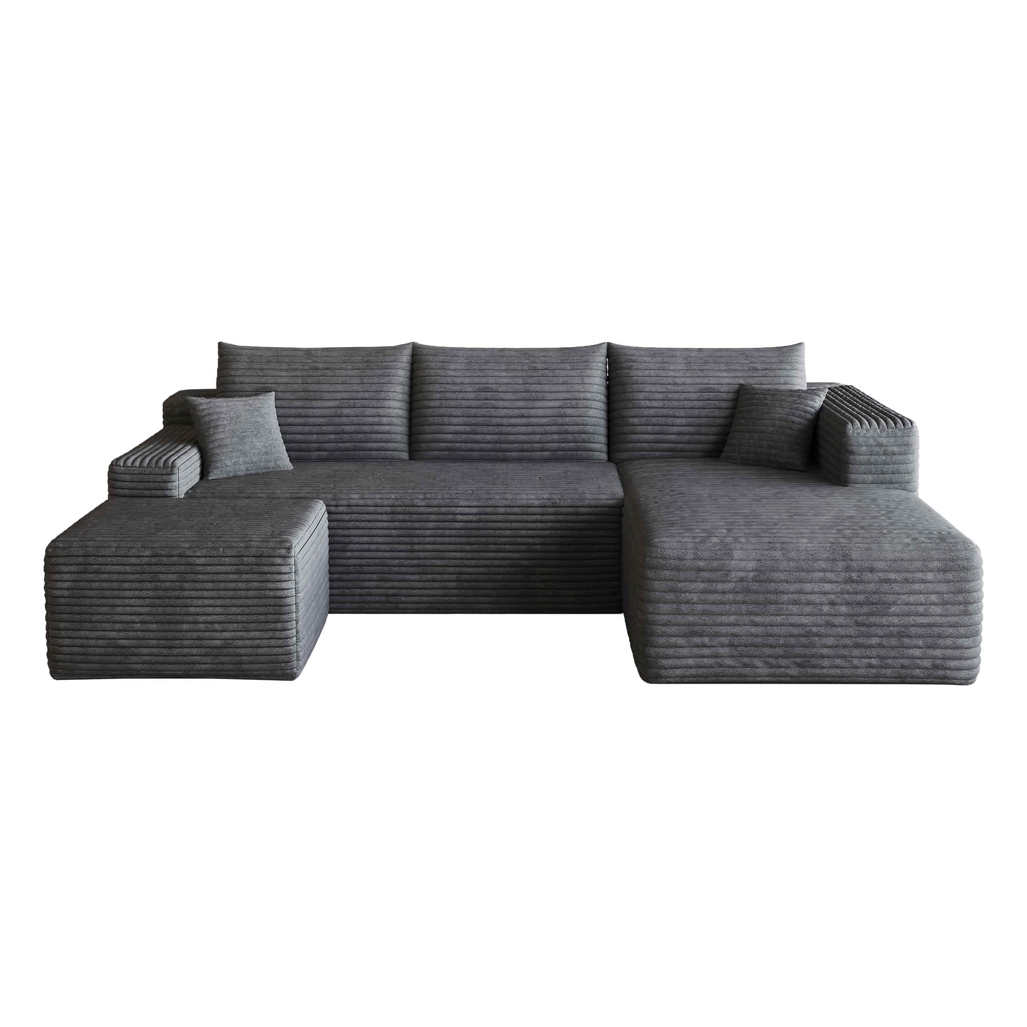 MAYEERTY 95 Inch U‑Shaped Cloud Sectional Sofa with 1 Ottoman, Modern Deep‑Seat Corner Couch, Plush Corduroy Reversible Sofa, No‑Assembly for Living Room Bedroom Apartment