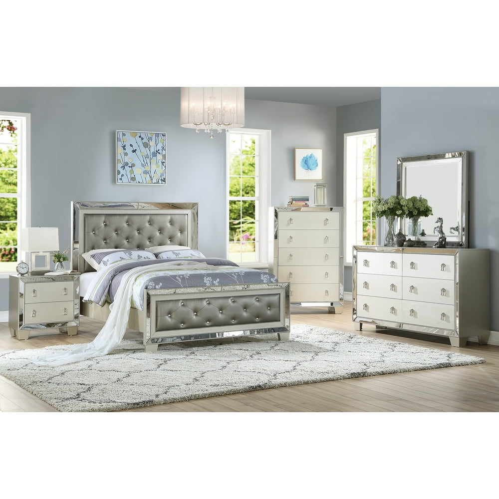 Contemporary Bedroom Furniture California king Size Bed Dresser Mirror