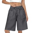 thumbnail image 3 of Womens Bermuda Jean Shorts Elastic Waisted Long Denim Short Knee Length Baggy Jeans Soft Cotton Blend for All Day Comfort. Gray XXL, 3 of 8