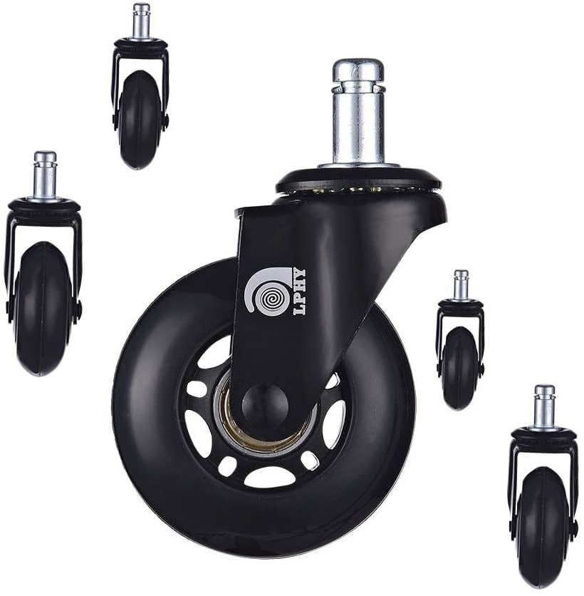 Soft Wheel Office Chair Casters Service Caster Hardwood Safe Non Marking Set of 5 2 Black Twin Wheels with Brakes