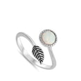 thumbnail image 4 of CHOOSE YOUR COLOR White Simulated Opal Open Knuckle Round Leaf Ring .925 Sterling Silver Band CZ Female Size 6, 4 of 4