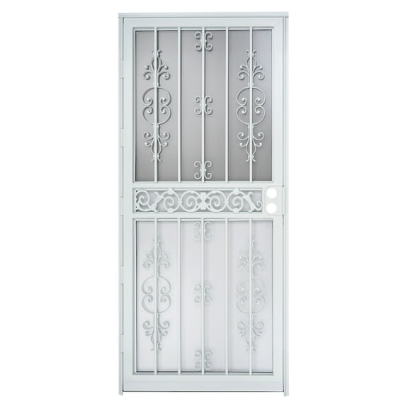 Grisham Deluxe Steel Security Door,36'' x 80''  Metal Tempered Glass Door Screen Replacement Enter Doors,Storm Door(407-White)