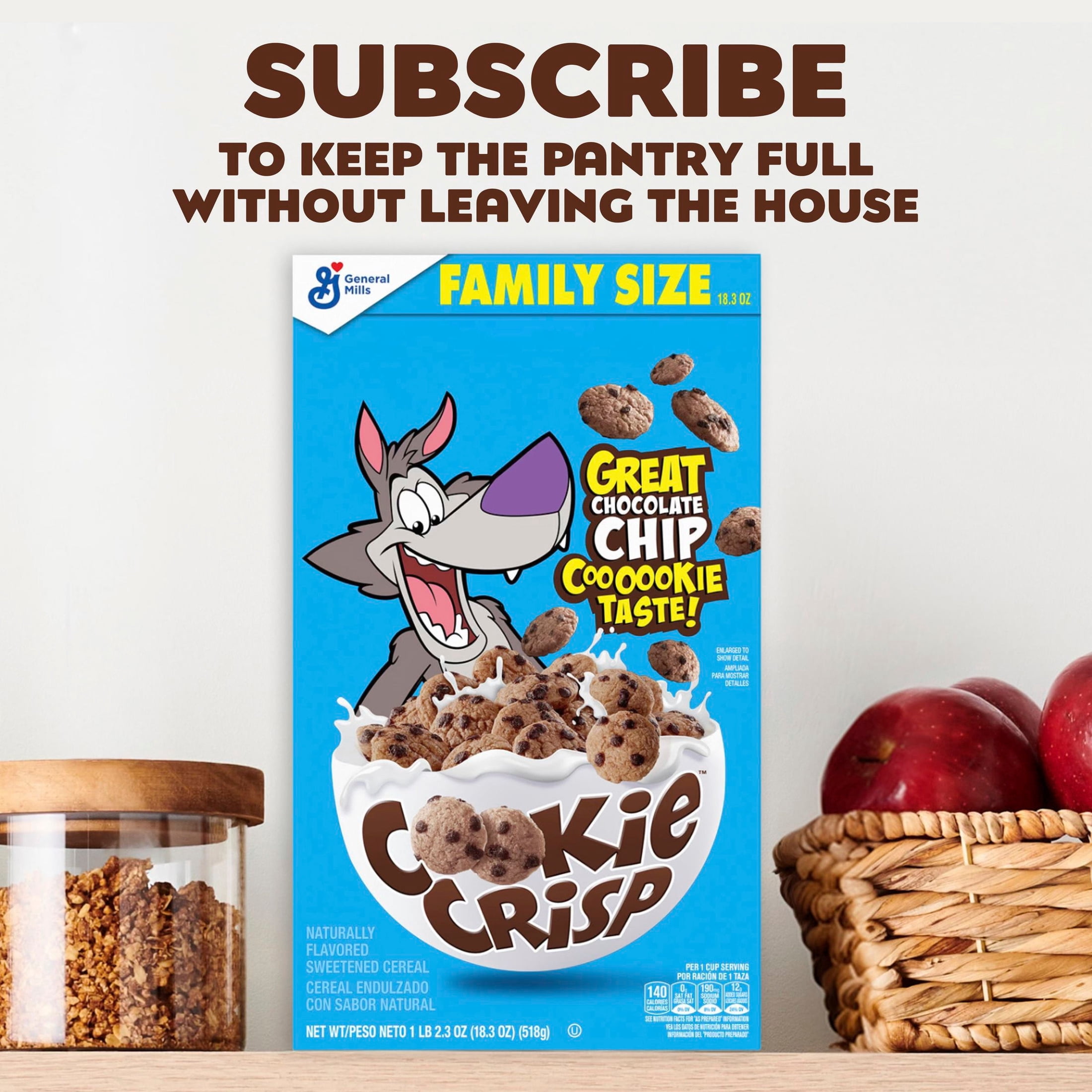 Cookie Crisp Breakfast Cereal, Chocolate Chip Cookie Taste, Family Size, 18.3 oz