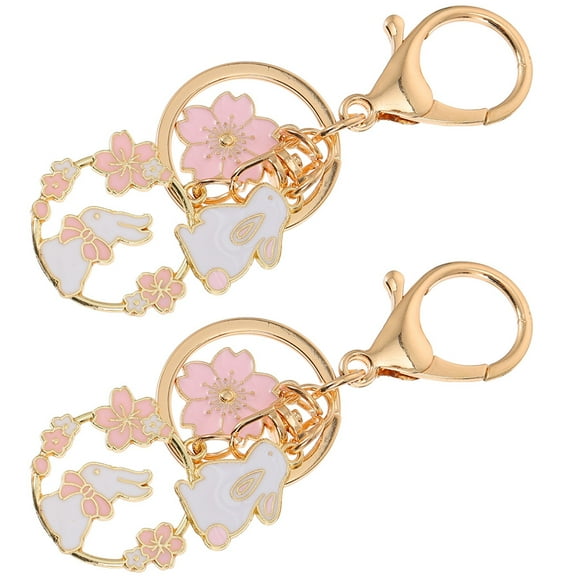 LEORX 2Pcs Cute Aesthetic Keychain Bunny Charm Keyring Zinc Alloy Assorted Color Decorative for Girls