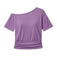 thumbnail image 3 of Plcasen Women's Off The Shoulder Crop Top Ruched Short Sleeve Asymmetrical Y2K Going Out T Shirt, 3 of 6