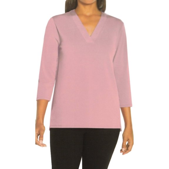 Banana Republic Women's V-Neck 3/4 Sleeve Lightweight Stretch Top, Pink Large