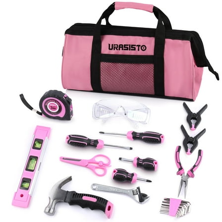 22-Piece Pink Tool Set with Storage Bag, Pink Junior Real Hand Tool Kit