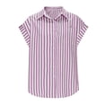 thumbnail image 3 of BUIGTTKLOP Women's Striped Button down Shirts Casual Short Sleeve V Neck Blouses Tops with Pockets, 3 of 5