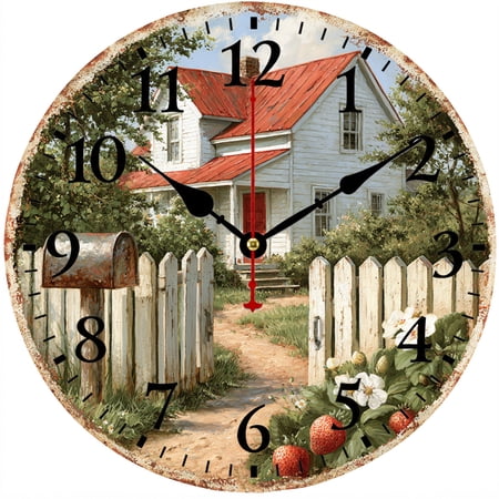 Farmhouse Wall Clock 9.84 Inch, Rustic Vintage Country Cottage House Decorative Battery Operated Analog Clock for Kitchen Living Room Bedroom Decor