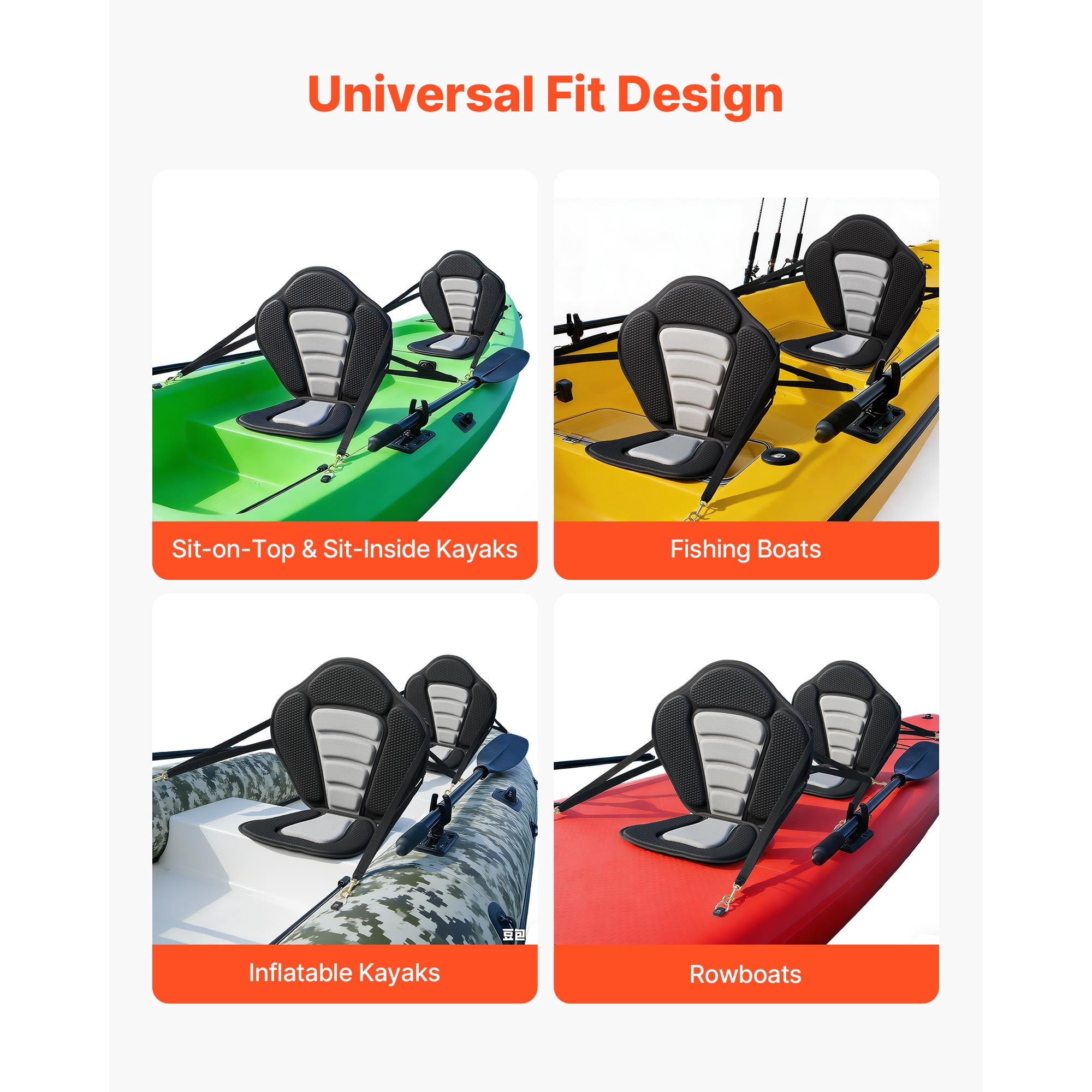 KFFKFF Kayak Seat, 2-Pack 0.5" Thick, Universal Paddle Board Seat with Backrest, Comfortable Padded Cushion Featuring Storage Bag & Adjustable Straps for SUP, Canoe, Fishing Boat,and Inflatable Kayak