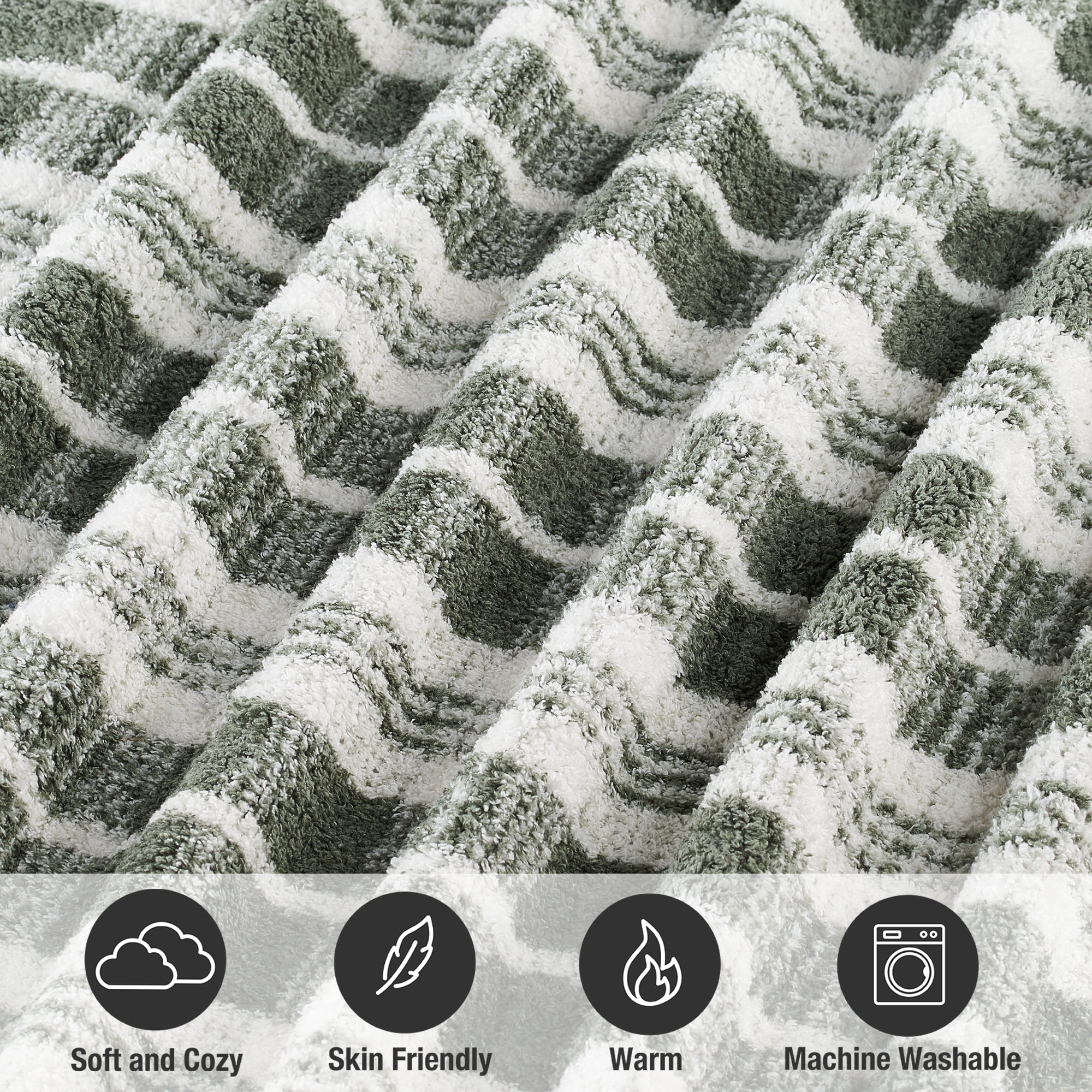 CBCHome Reversible Soft Sherpa Throw Blanket - Cute and Cozy Thick Throw for Couch, Warm Gifts for Women (Green Plaid, 50" x60")