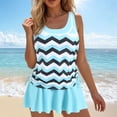 thumbnail image 2 of GEWSEY Tankini Swimsuits for Women Two Piece Tummy Control Bathing Suit with Skirt Striped Vintage Swimdress (Light Blue, XXL), 2 of 8