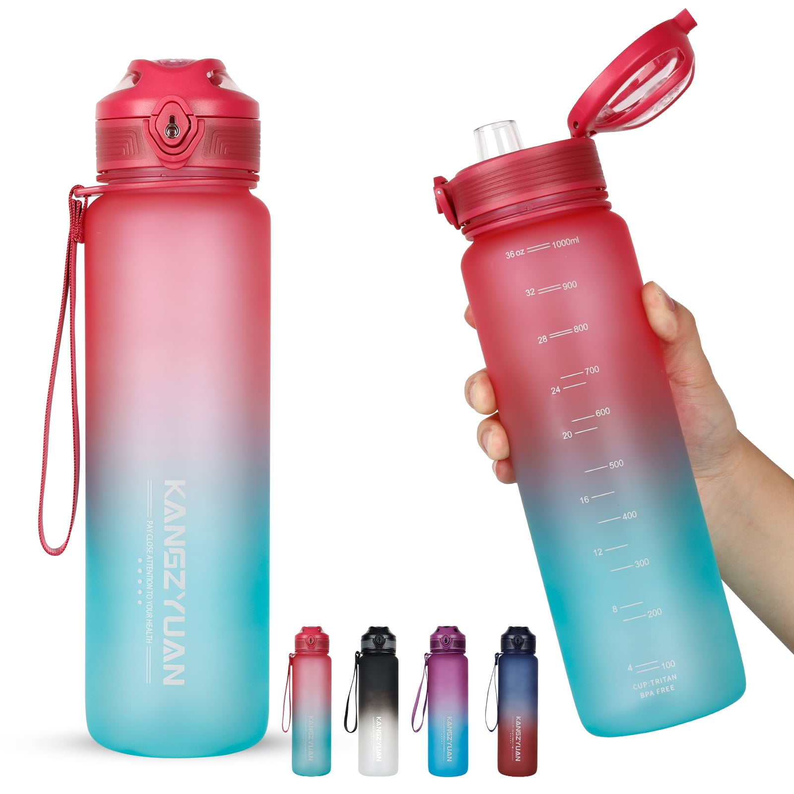 Cookmaster 32 Oz Water Bottle – 1 Liter Motivational Bottle With Time Marker, Leakproof Lock, Tritan