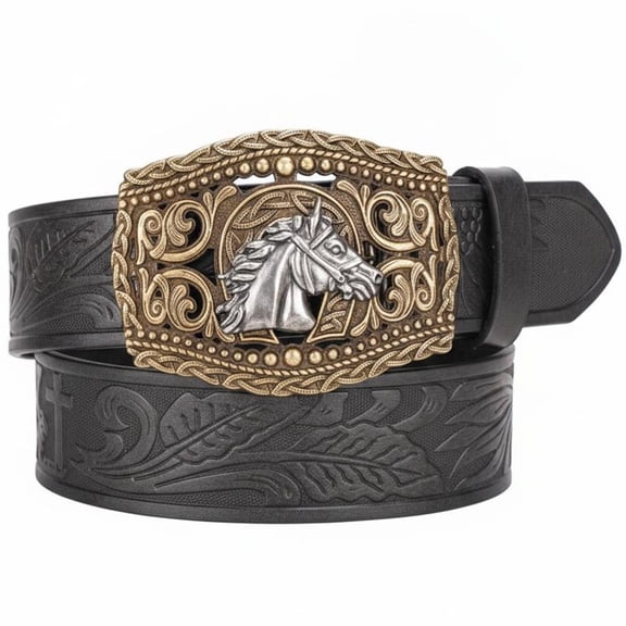 Vjnyvs Horse Head Snap Buckle Belt, Western Cowboy Waistband for Jeans and Dresses