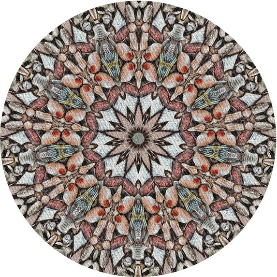 Ahgly Company Indoor Round Patterned Dark Brown Novelty Area Rugs, 6' Round