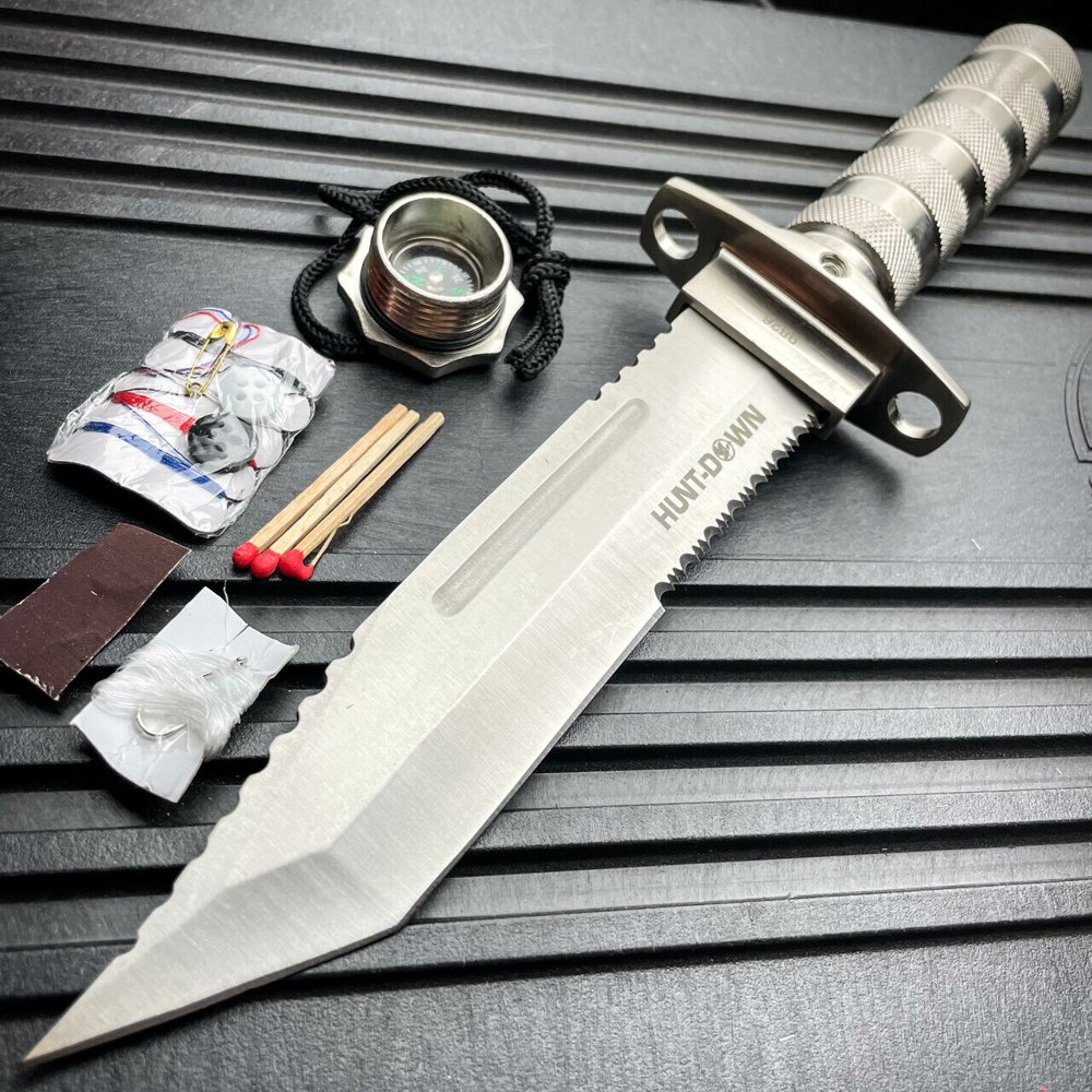 12" Tactical TANTO Hunting Rambo Fixed Blade Knife Chrome Bowie