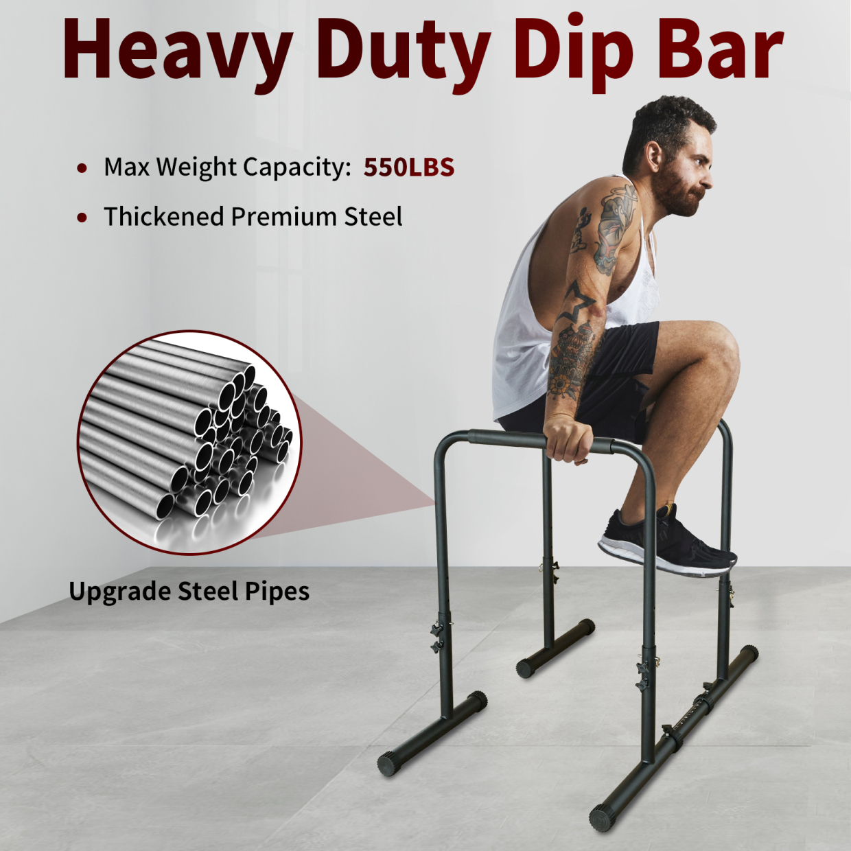 Portable Parallel Bar with Stable and Sturdy Thickened Steel, Adjustable Height Push Up Stand for Home, Calisthenics, Exercise, Black
