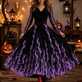 thumbnail image 2 of Xijirk Women's Halloween V Neck Long Sleeve Maxi Dress Flame Print Gown for Halloween Masquerade Party,4XL, 2 of 4