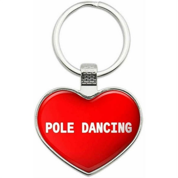 Pole Dancing - I Love Sports Hobbies Metal Heart Keychain Key Chain Ring, Multiple Colors Available