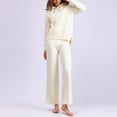 thumbnail image 4 of Women's Autumn Winter 2-Piece Knitted Set - Hoodie + Wide Leg Pants, Solid Color, Elastic Waist, One Size, 4 of 6