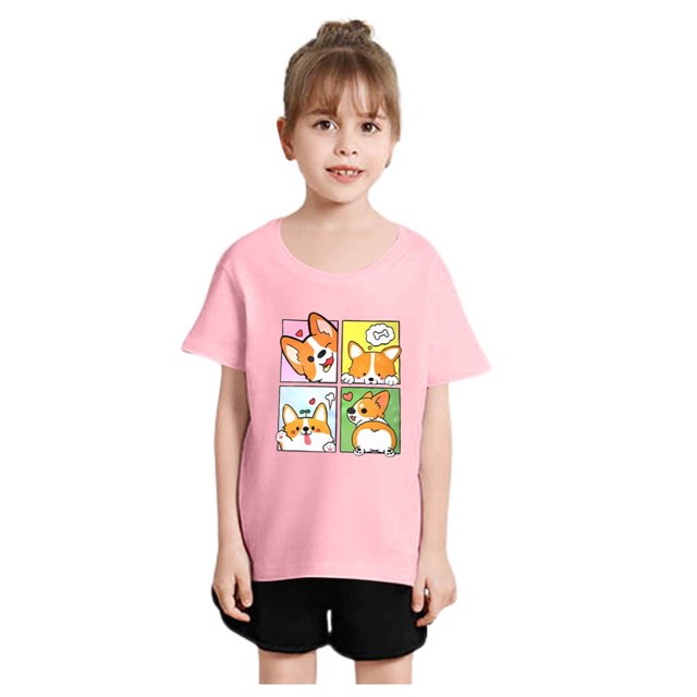 Chemises Filles Mode Personnalité Imprimée Col Rond Manches Courtes Tee Été Décontracté Ample Hauts Filles Rose 12 Ans-14 Ans