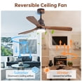 thumbnail image 3 of Sofucor 52" Ceiling Fan with Light, 3 Walnut Solid Wood Blades, Quiet DC Motor, Dimmable 18W LED, 6-Speed Remote Control with Display, Reversible, Timer for Living Room Bedroom, 3 of 9