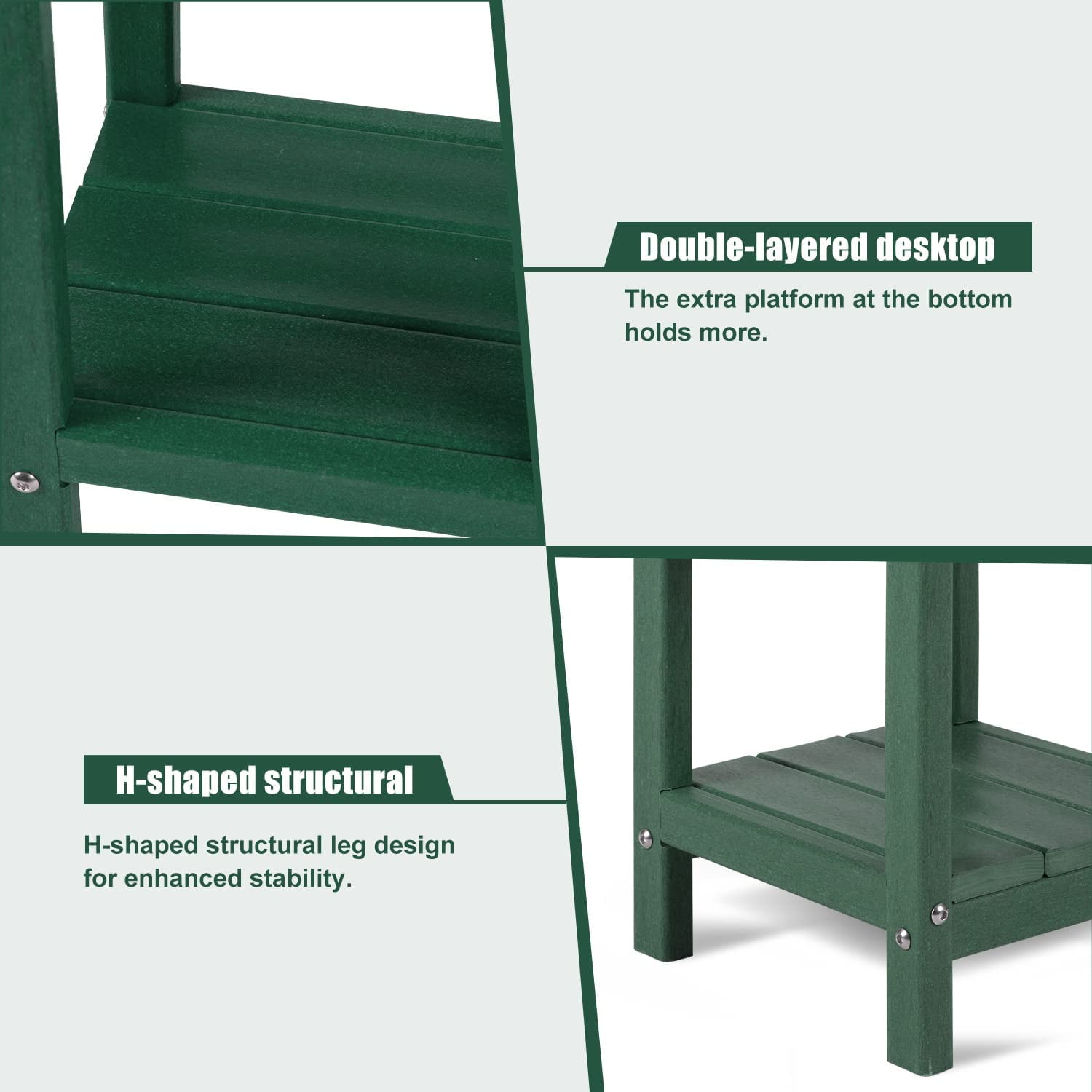 Nalone Adirondack Outdoor Side Table, HDPE Plastic and Double Adirondack End Table, Green