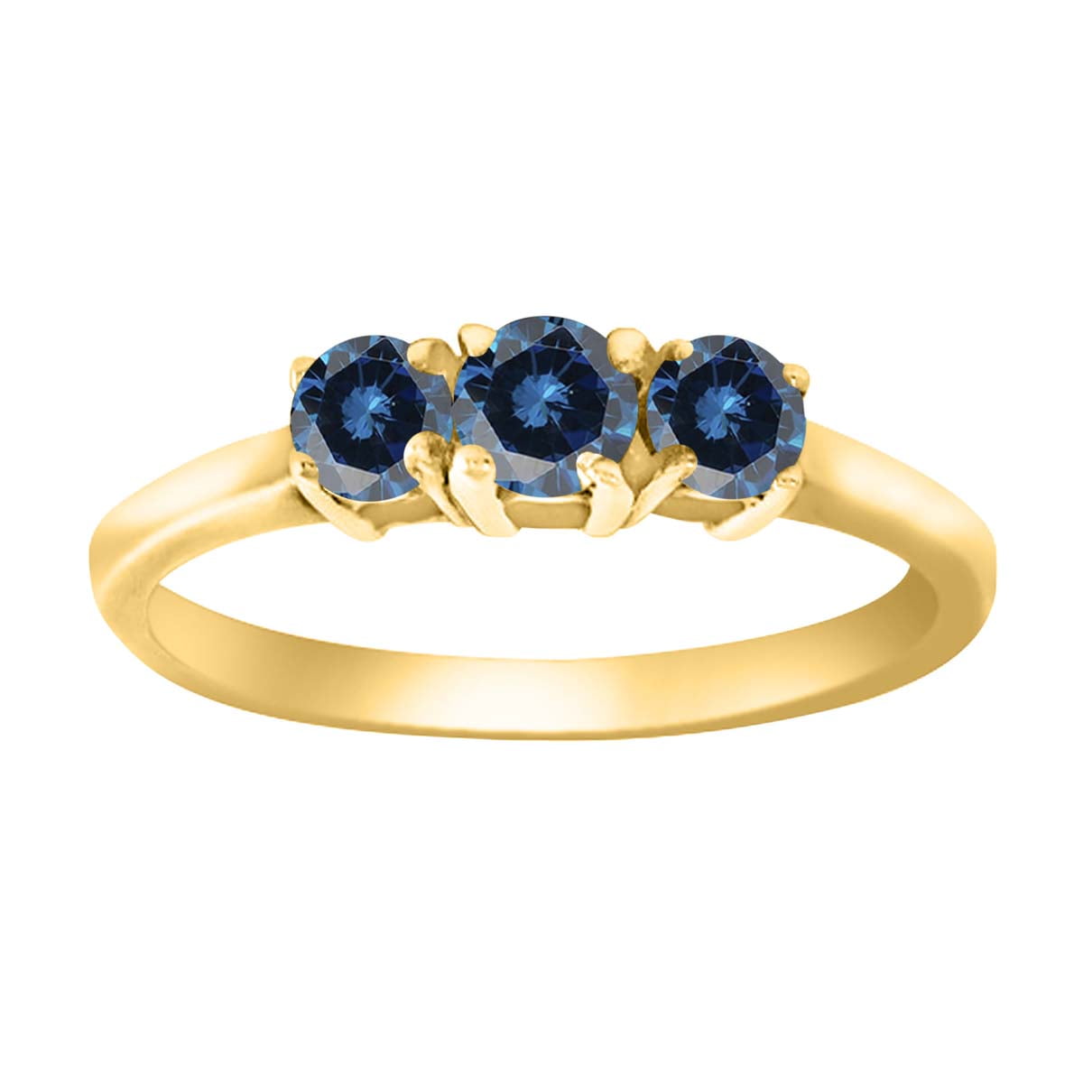 14K Yellow Gold Plated 0.50 Carat Genuine Blue Diamond .925 Sterling Silver Ring 